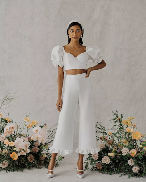 Crop top and pants bridal look