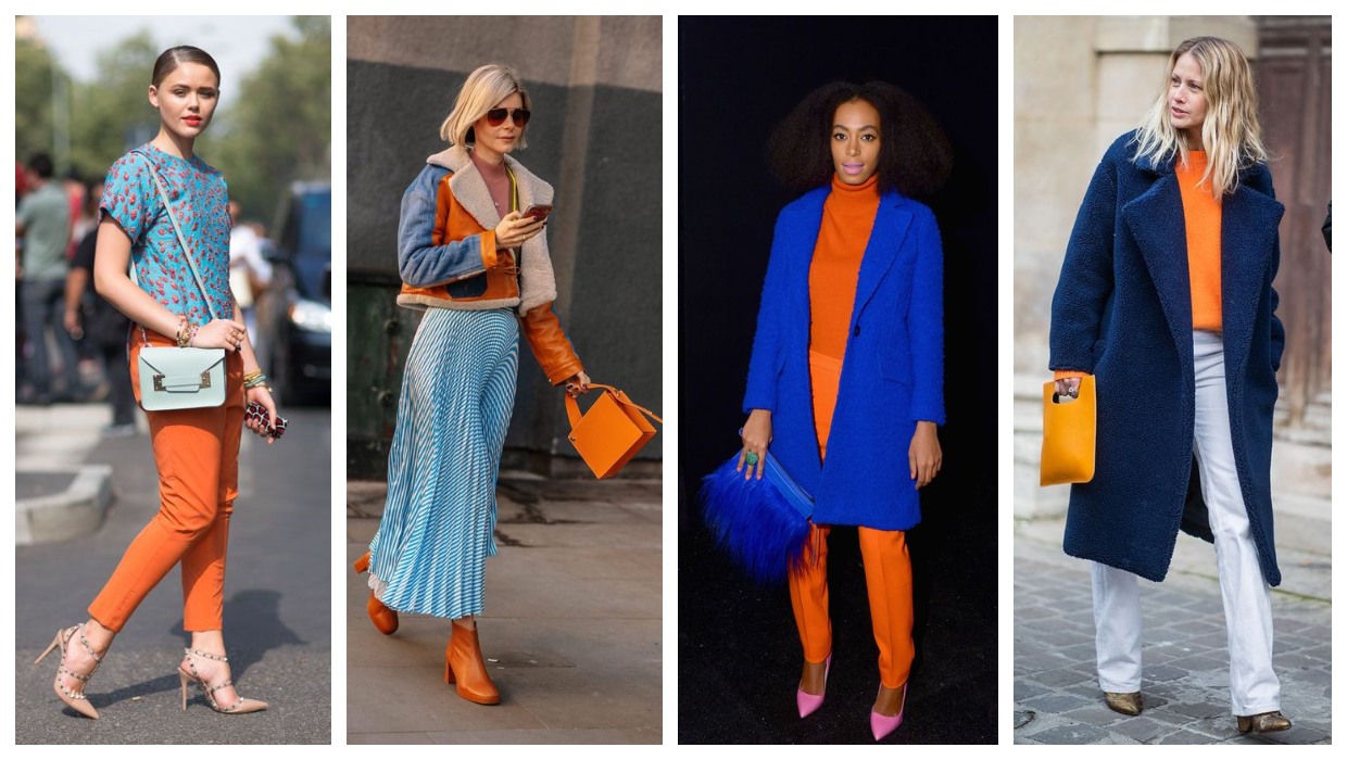 Blue and orange outfit ideas تنسيق اللون الأزرق مع اللون البرتقالي