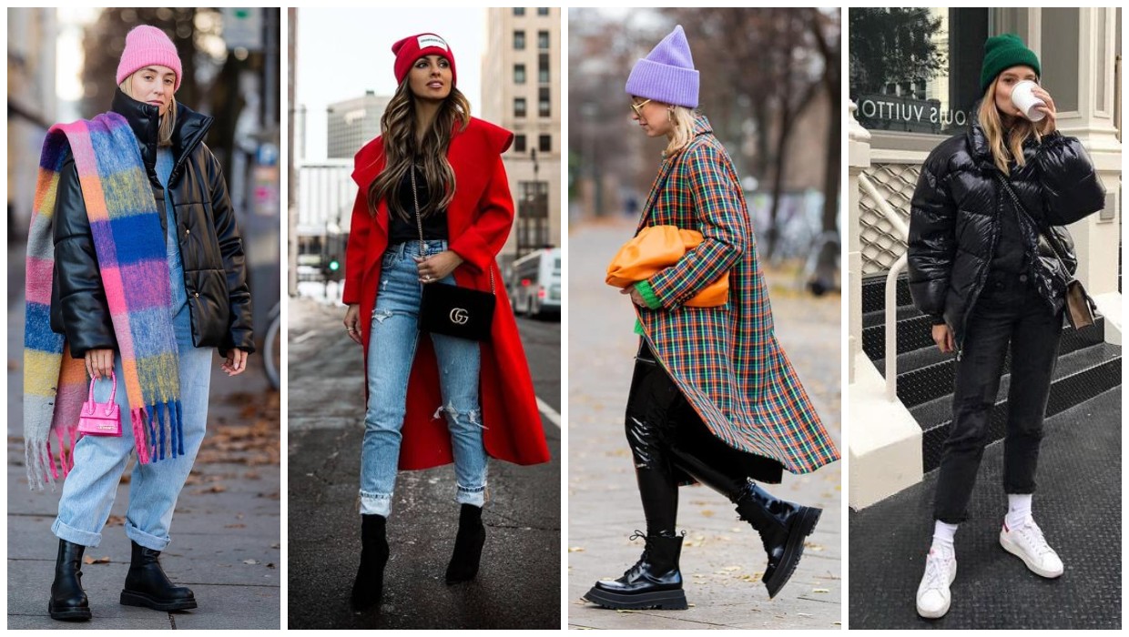 how to wear a bright colored beanie