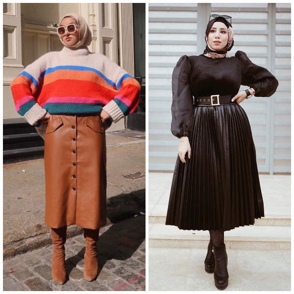 hijab leather skirt